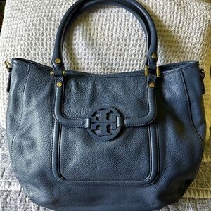 Tory Burch Denim Blue Soft Pebbled Leather Bag in Excellent Condition